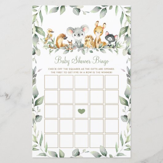 Australian Animals Greenerity Baby Shower Bingo Ga (Vorderseite)