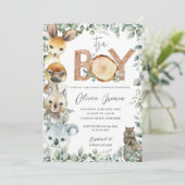 Australian Animals Greenerity Wood Boy Baby Shower Einladung (Stehend Vorderseite)