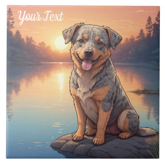 Australian-Cattle-Dog am See Fliese (Vorderseite)
