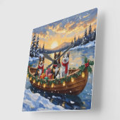 Australian Cattle Dog Christmas Boat Holiday Quadratische Wanduhr (Winkel)