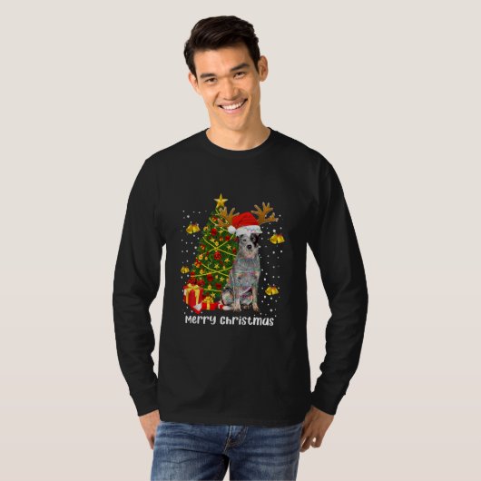 Australian Cattle Dog Christmas Light Tree Santa T-Shirt (Vorne ganz)