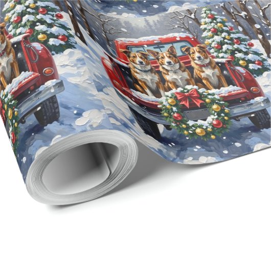 Australian Cattle Dog Christmas Red Truck Holiday Geschenkpapier (Rolleneckpunkt)