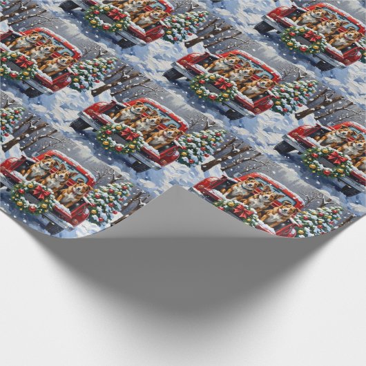 Australian Cattle Dog Christmas Red Truck Holiday Geschenkpapier (Ecke)