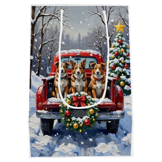 Australian Cattle Dog Christmas Red Truck Holiday Mittlere Geschenktüte (Rückseite)
