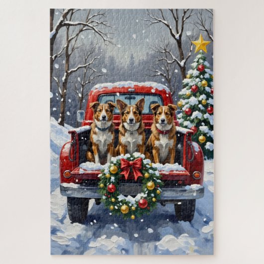 Australian Cattle Dog Christmas Red Truck Holiday Puzzle (Vertikal)