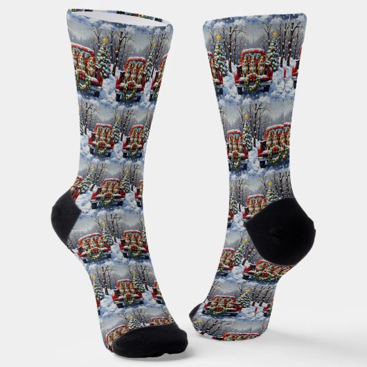 Australian Cattle Dog Christmas Red Truck Holiday Socken (Gewinkelt)