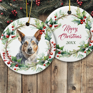 Australian-Cattle-Dog im Tannenzweigkranz Keramik Ornament