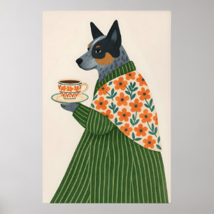 Australian Cattle Dog Kaffee Druck, Floral Jacke Poster