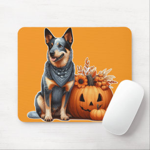 Australian Cattle Dog neben einem Jack-O-Lantern Mousepad