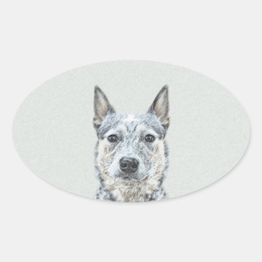 Australian Cattle Dog Painting - Niedliche Origina Ovaler Aufkleber (Vorderseite)