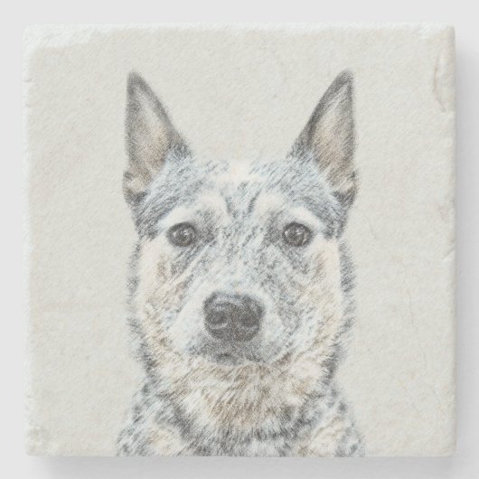 Australian Cattle Dog Painting - Niedliche Origina Steinuntersetzer (Vorderseite)
