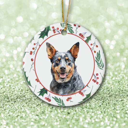 Australian Cattle Dog Red Berry Holly Border Keramik Ornament