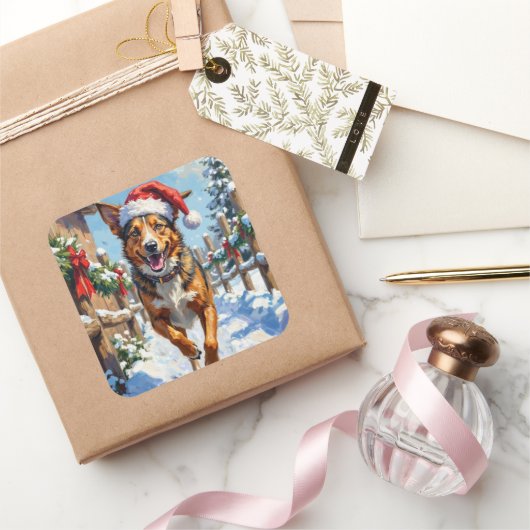 Australian Cattle Dog Red Heeler Christmas Quadratischer Aufkleber (Schenken)