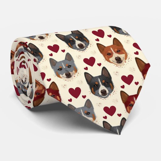 Australian Cattle Dog Valentine Hearts Pattern Dog Krawatte (Gerollt)