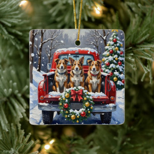 Australian Cattle Dog Weihnachten Rotes Lastwagen  Keramikornament