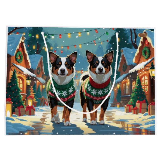 Australian Cattle Dogs Christmas Snow Holiday Große Geschenktüte (Rückseite)