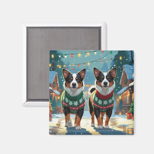 Australian Cattle Dogs Christmas Snow Holiday Magnet (Vorderseite/Rückseite)