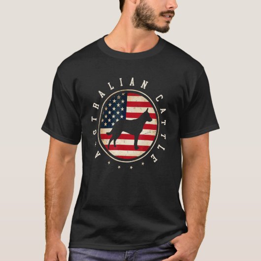 Australian Cattle USA-Flagge 4. Juli Hundemutter V T-Shirt (Vorderseite)