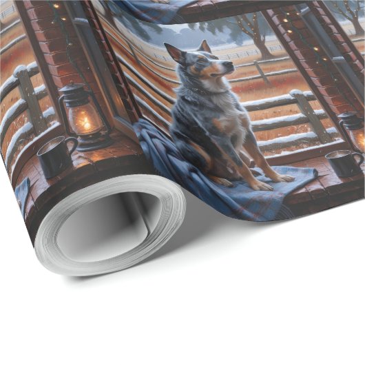 Australian Cattle With Christmas Lights Holiday Geschenkpapier (Rolleneckpunkt)