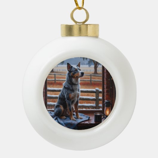 Australian Cattle With Christmas Lights Holiday Keramik Kugel-Ornament (Vorderseite)