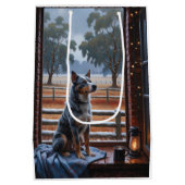 Australian Cattle With Christmas Lights Holiday Mittlere Geschenktüte (Rückseite)