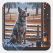 Australian Cattle With Christmas Lights Holiday Quadratischer Aufkleber (Vorderseite)