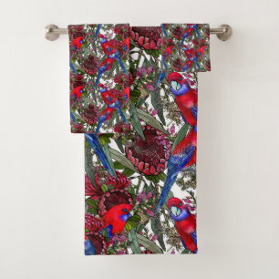 Australian Crimson Rosella und Wildblume Muster Badhandtuch Set