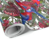 Australian Crimson Rosella und Wildblume Muster Geschenkpapier (Rolleneckpunkt)