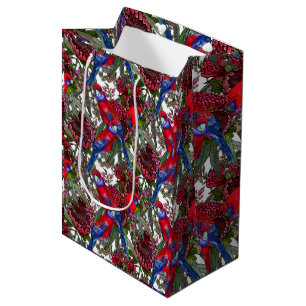 Australian Crimson Rosella und Wildblume Muster Mittlere Geschenktüte