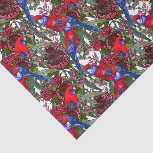 Australian Crimson Rosella und Wildblume Muster Seidenpapier (Detail)