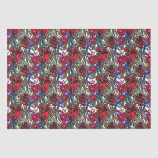 Australian Crimson Rosella und Wildblume Muster Seidenpapier (Vorderseite)