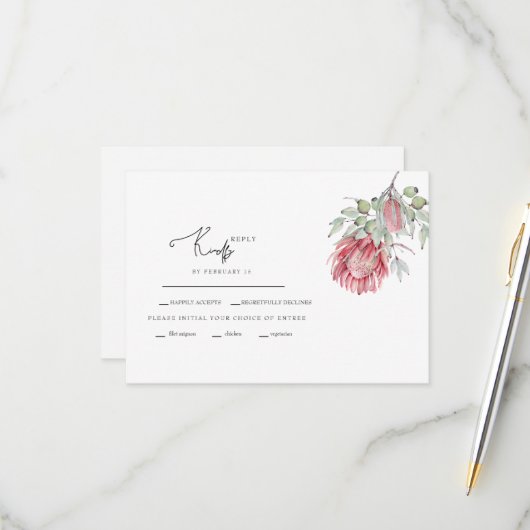 Australian Floral Foliage Wedding RSVP Karte (Vorderseite/Rückseite Beispiel)