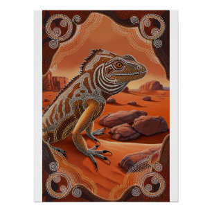 Australian Iguana Lizard Wildlife Scene Poster