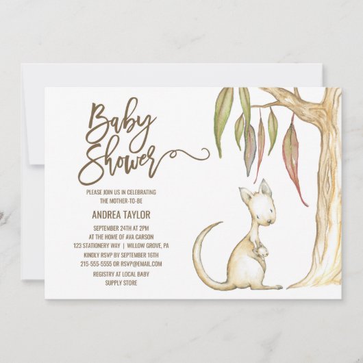 Australian Kangaroo & Joey Neutral Baby Shower Einladung (Vorderseite)