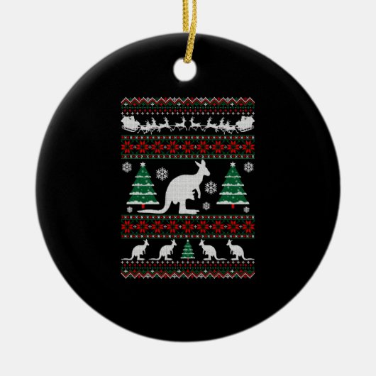 Australian Kangaroo Ugly Christmas Tshirt Keramik Ornament (Vorne)