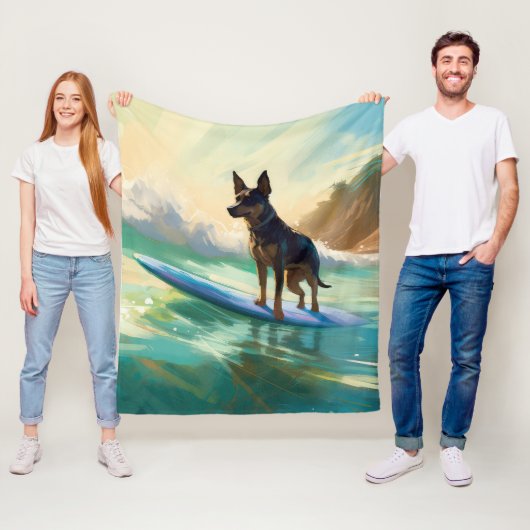 Australian Kelpie Beach Surfing Painting Fleecedecke (Beispiel)