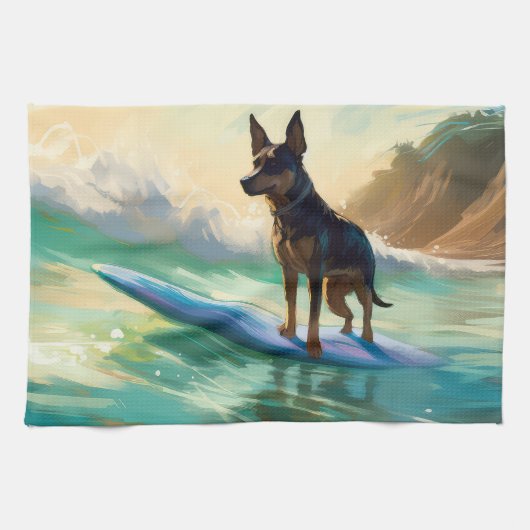 Australian Kelpie Beach Surfing Painting Geschirrtuch (Horizontal)