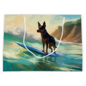 Australian Kelpie Beach Surfing Painting Große Geschenktüte (Vorderseite)
