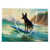 Australian Kelpie Beach Surfing Painting Große Geschenktüte (Rückseite)