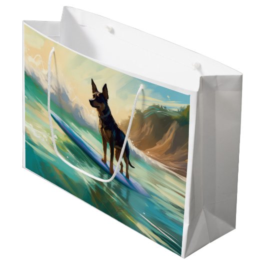 Australian Kelpie Beach Surfing Painting Große Geschenktüte (Vorderseite Schrägansicht)