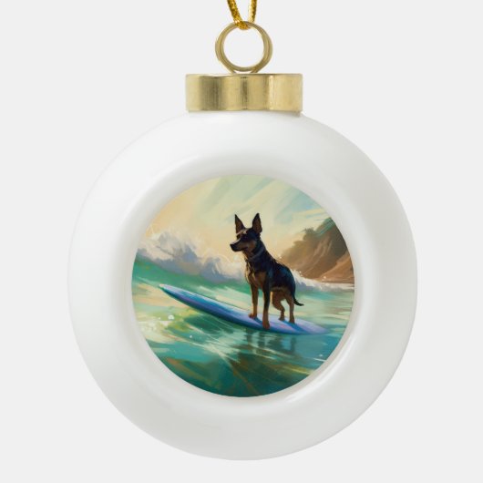 Australian Kelpie Beach Surfing Painting Keramik Kugel-Ornament (Vorderseite)