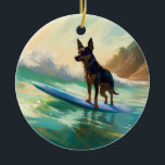 Australian Kelpie Beach Surfing Painting Keramik Ornament<br><div class="desc">Tauchen Sie ein in die spielerische Welt des Kaninchen-Abenteuers mit diesem faszinierenden Bild. Ein gepflegter Hund geht zu den Wellen und reitet geschickt auf einem sonnengeküssten Strand. Das lebendige Kunstwerk vereint wunderbar das Wesentliche der Erregung am Strand, während der Hund furchtlos auf den Wellen reitet und den Geist von Spaß...</div>