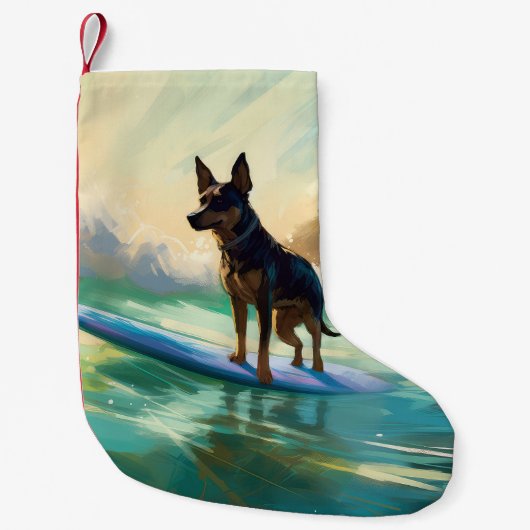 Australian Kelpie Beach Surfing Painting Kleiner Weihnachtsstrumpf (Vorderseite)