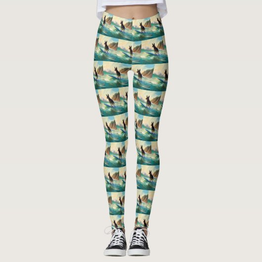 Australian Kelpie Beach Surfing Painting Leggings (Vorderseite)