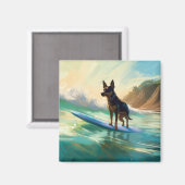 Australian Kelpie Beach Surfing Painting Magnet (Vorderseite/Rückseite)