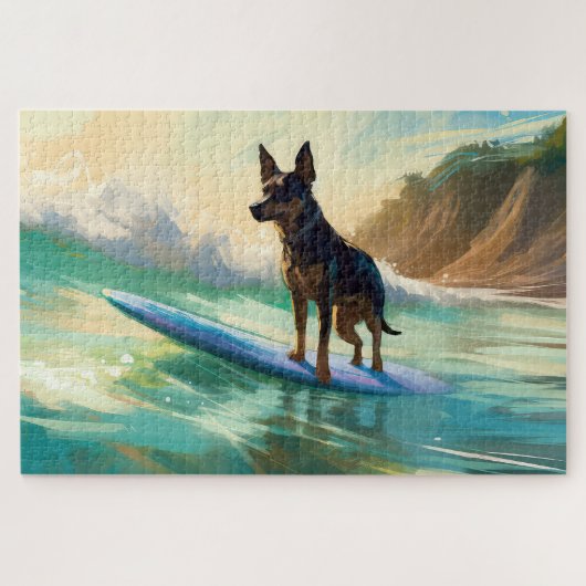 Australian Kelpie Beach Surfing Painting Puzzle (Horizontal)
