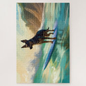 Australian Kelpie Beach Surfing Painting Puzzle (Vertikal)