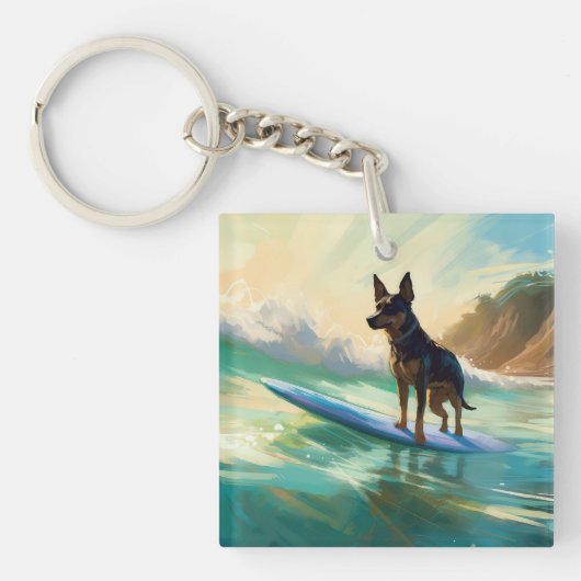 Australian Kelpie Beach Surfing Painting Schlüsselanhänger (Vorderseite)