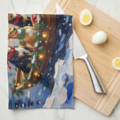 Australian Kelpie Christmas Boat Holiday Geschirrtuch (Viertel Falte)