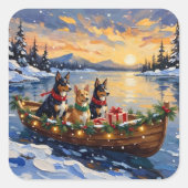 Australian Kelpie Christmas Boat Holiday Quadratischer Aufkleber (Vorderseite)